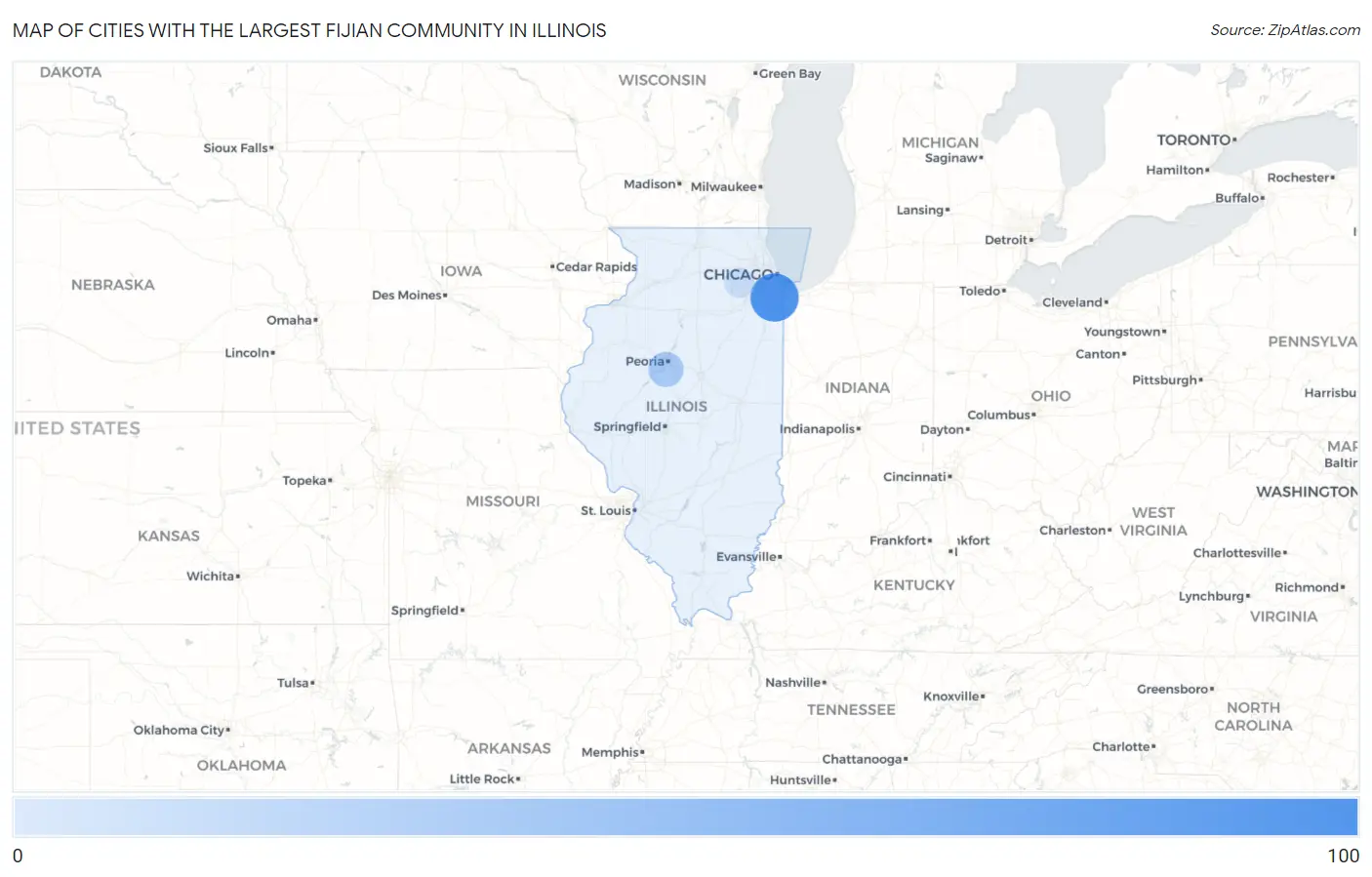 Cities with the Largest Fijian Community in Illinois Map