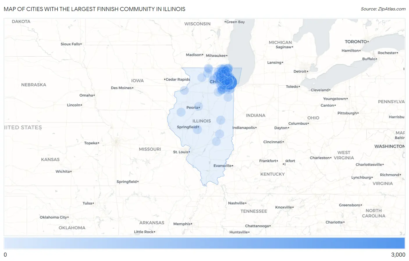 Cities with the Largest Finnish Community in Illinois Map