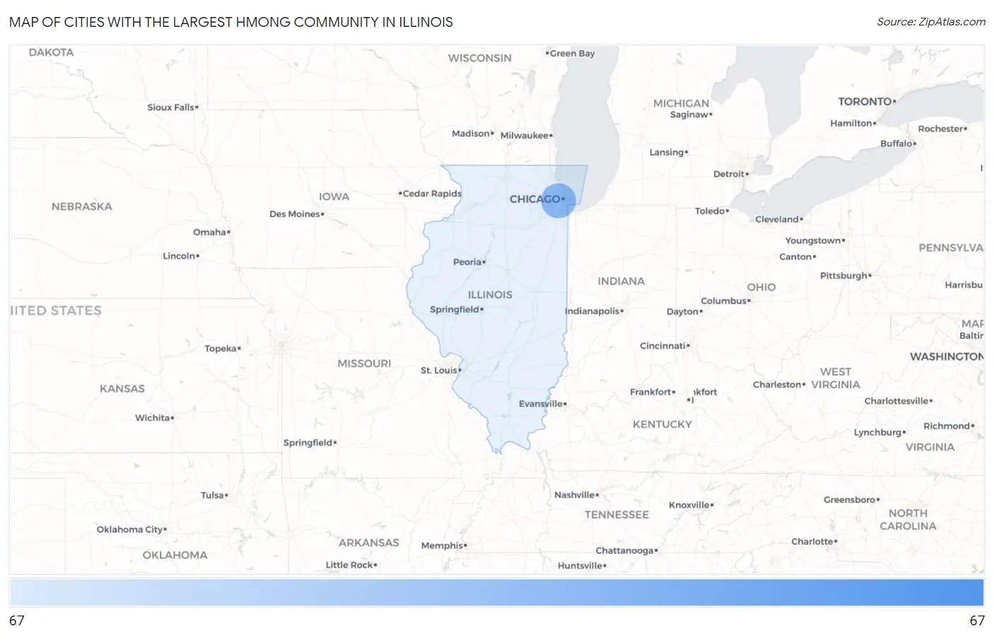 Cities with the Largest Hmong Community in Illinois Map
