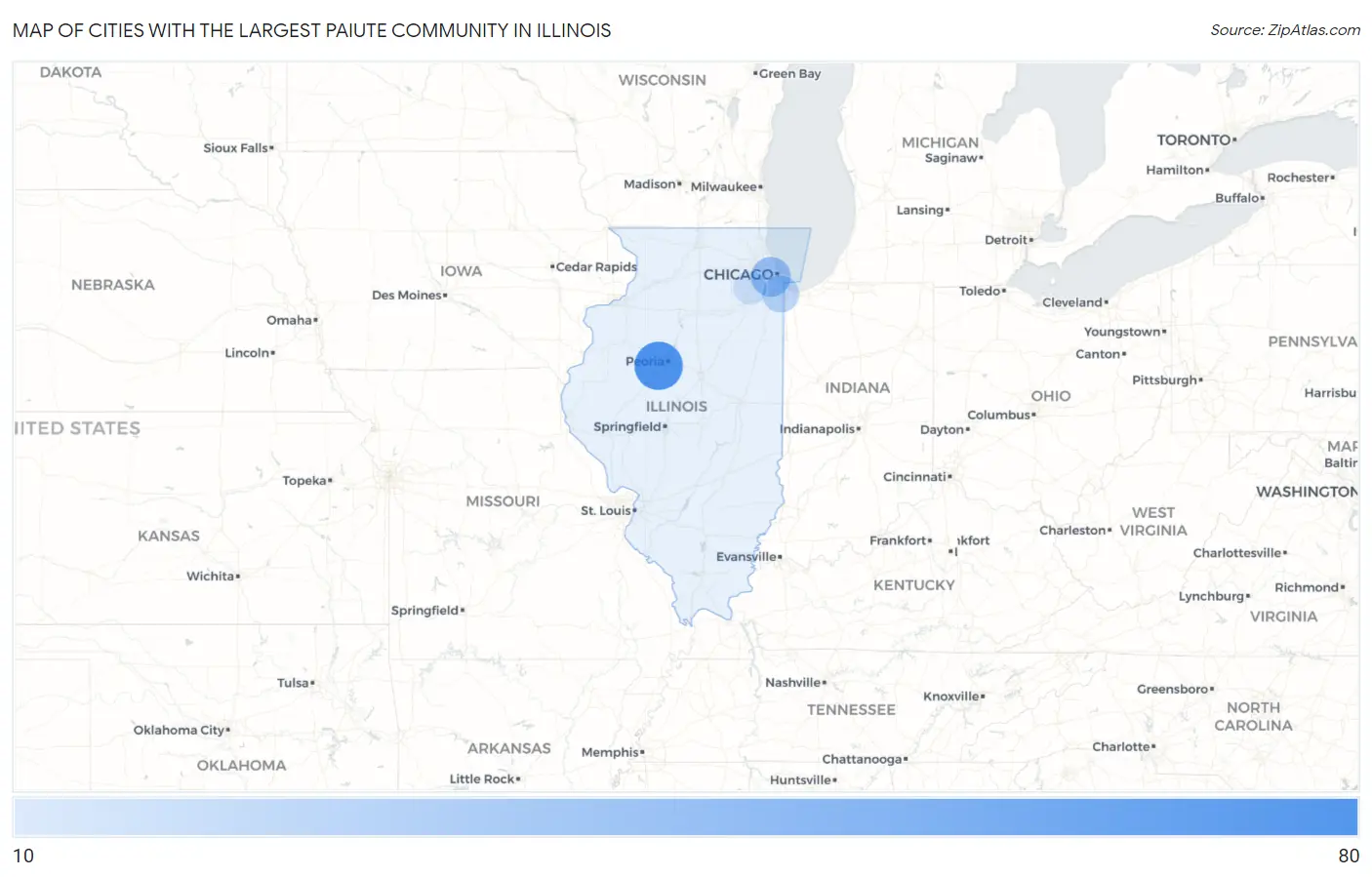 Cities with the Largest Paiute Community in Illinois Map