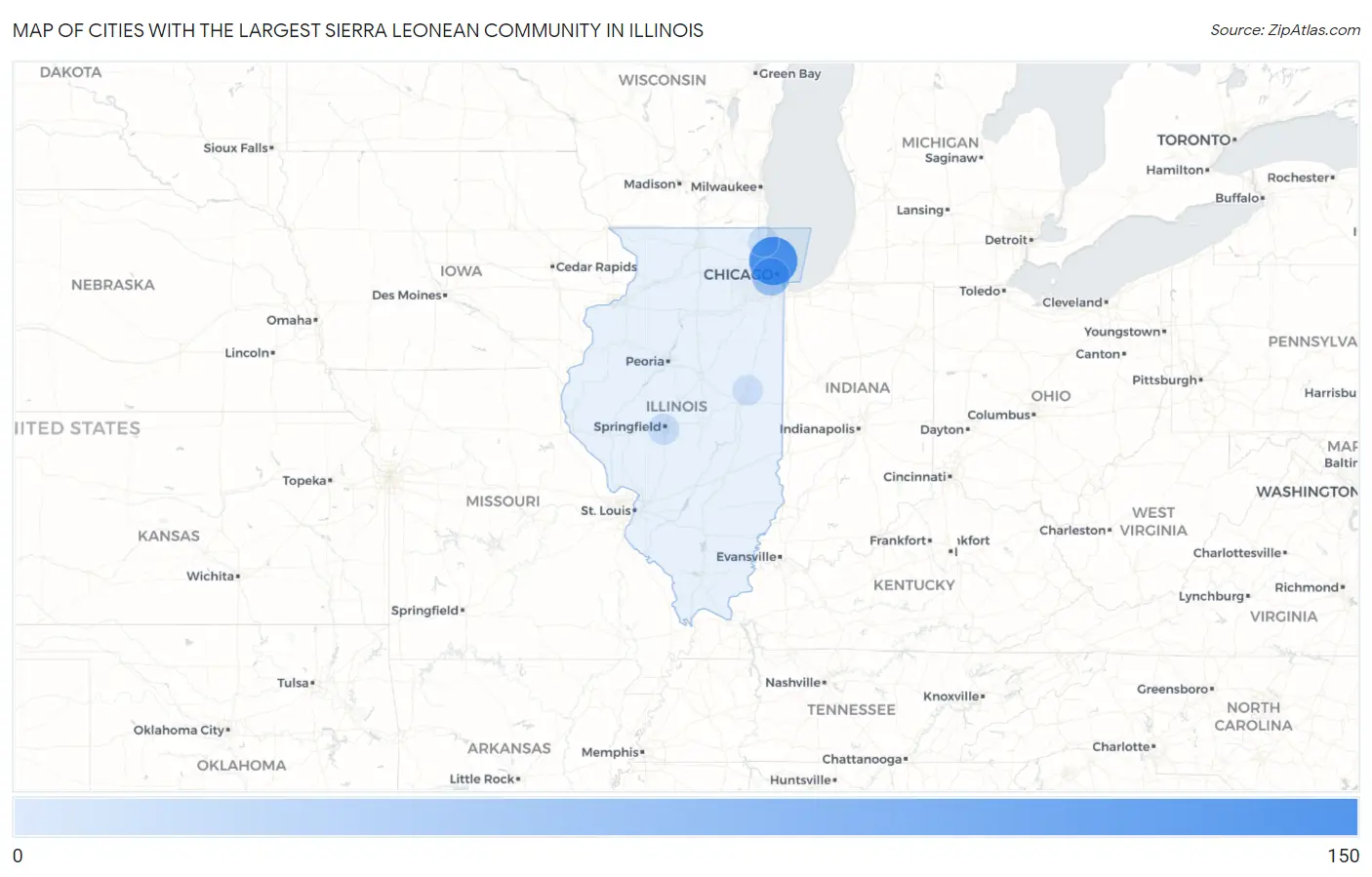 Cities with the Largest Sierra Leonean Community in Illinois Map