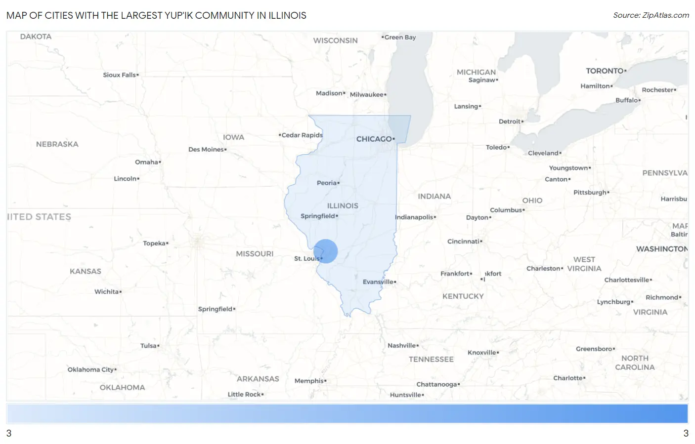 Cities with the Largest Yup'ik Community in Illinois Map