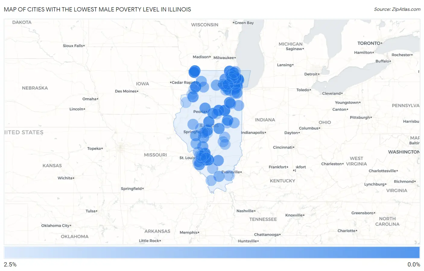 Cities with the Lowest Male Poverty Level in Illinois Map
