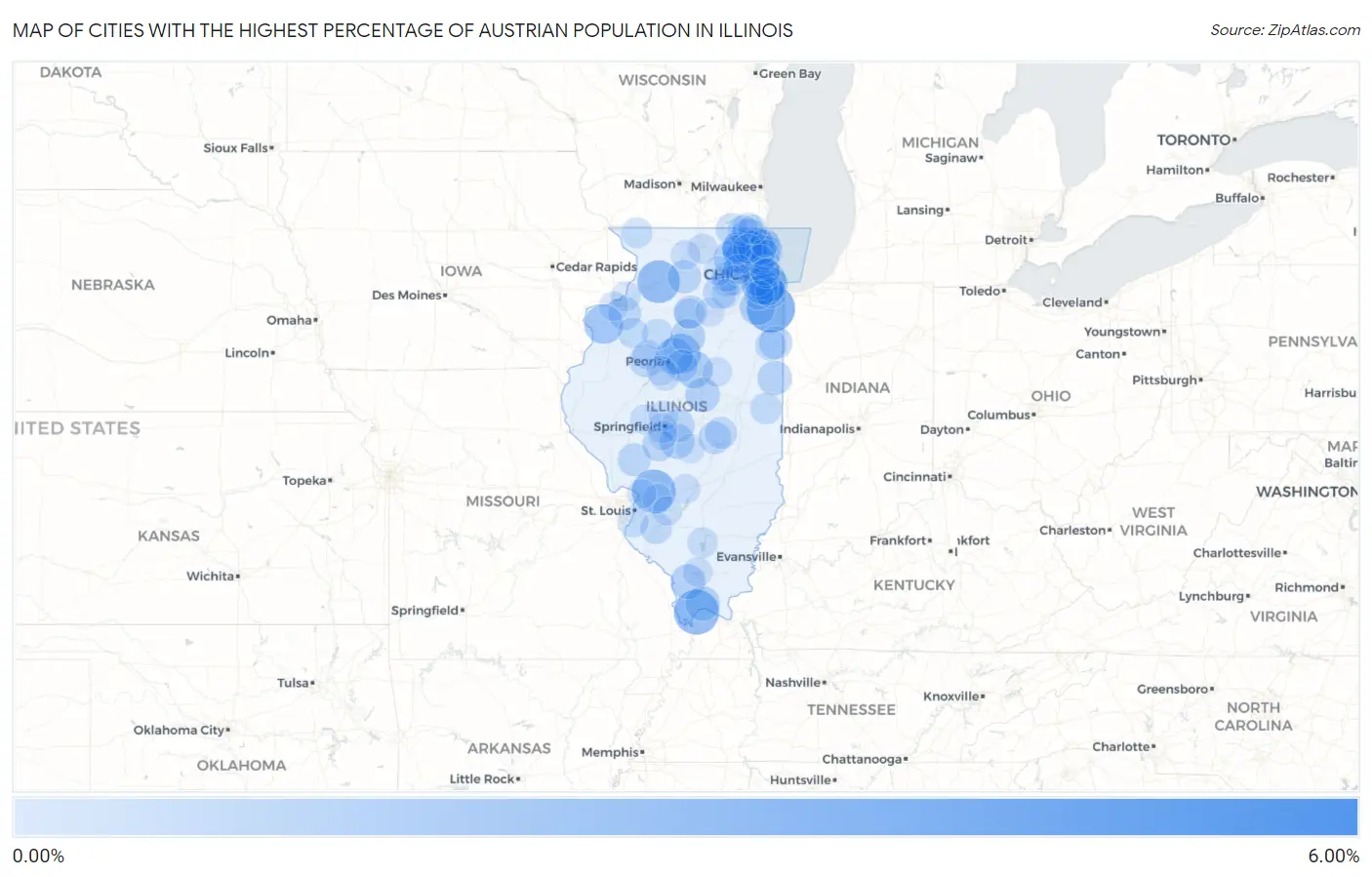 Cities with the Highest Percentage of Austrian Population in Illinois Map