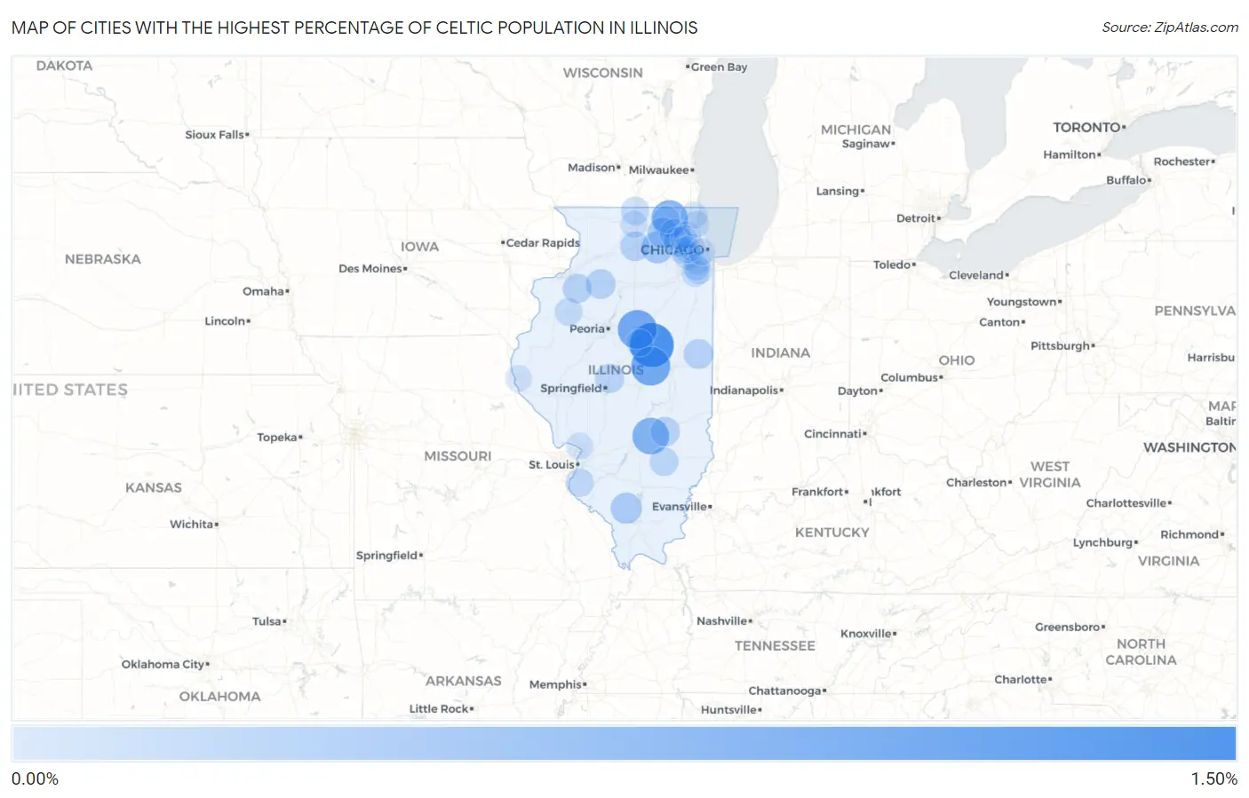 Cities with the Highest Percentage of Celtic Population in Illinois Map