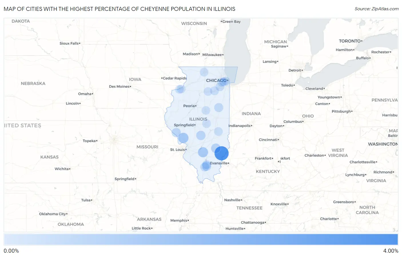 Cities with the Highest Percentage of Cheyenne Population in Illinois Map