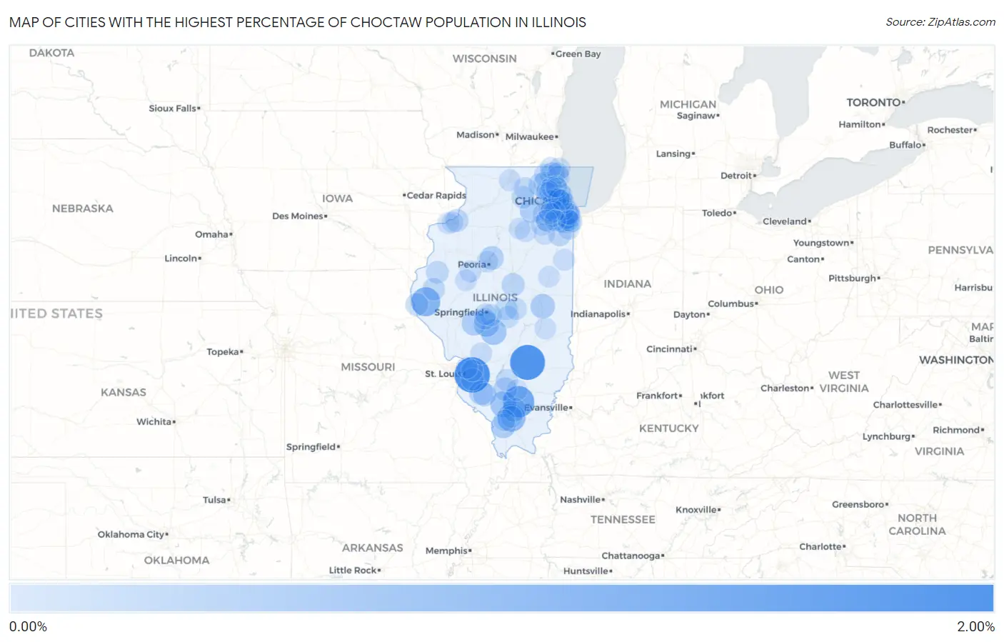 Cities with the Highest Percentage of Choctaw Population in Illinois Map