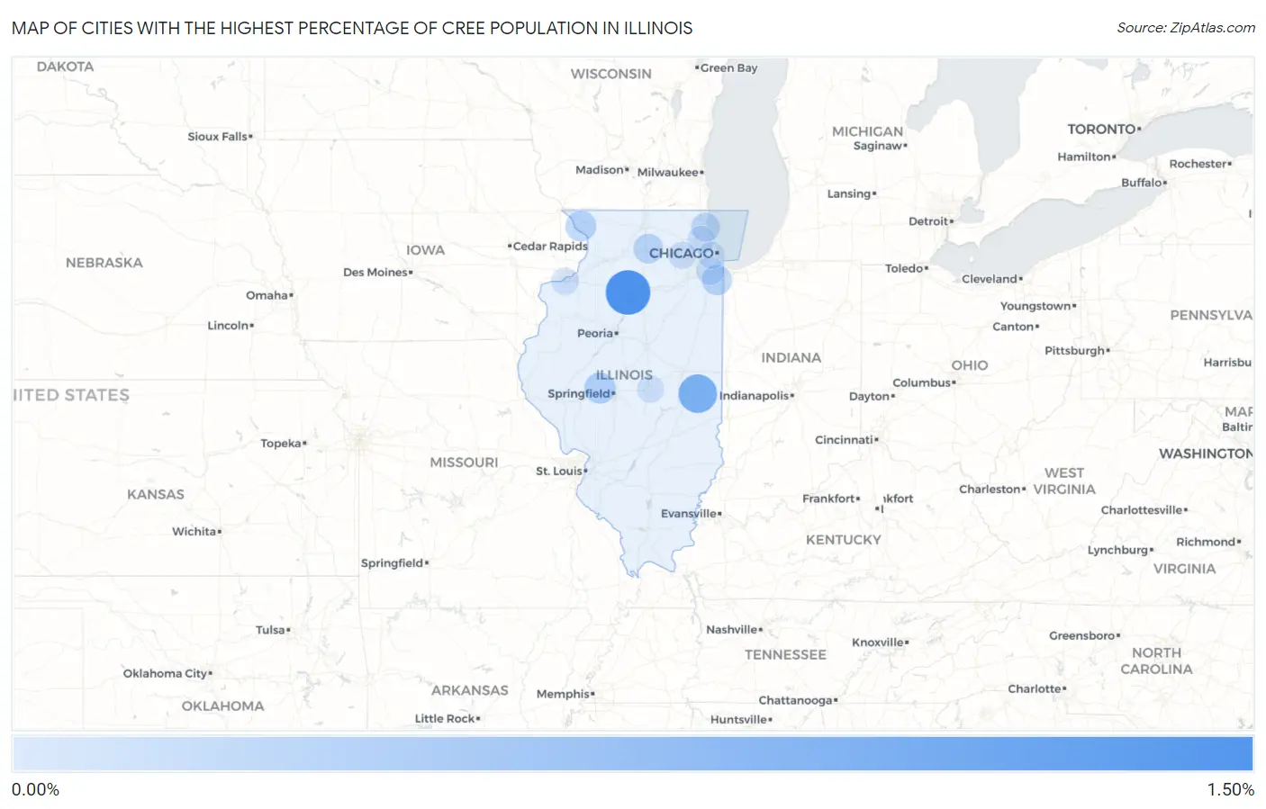 Cities with the Highest Percentage of Cree Population in Illinois Map