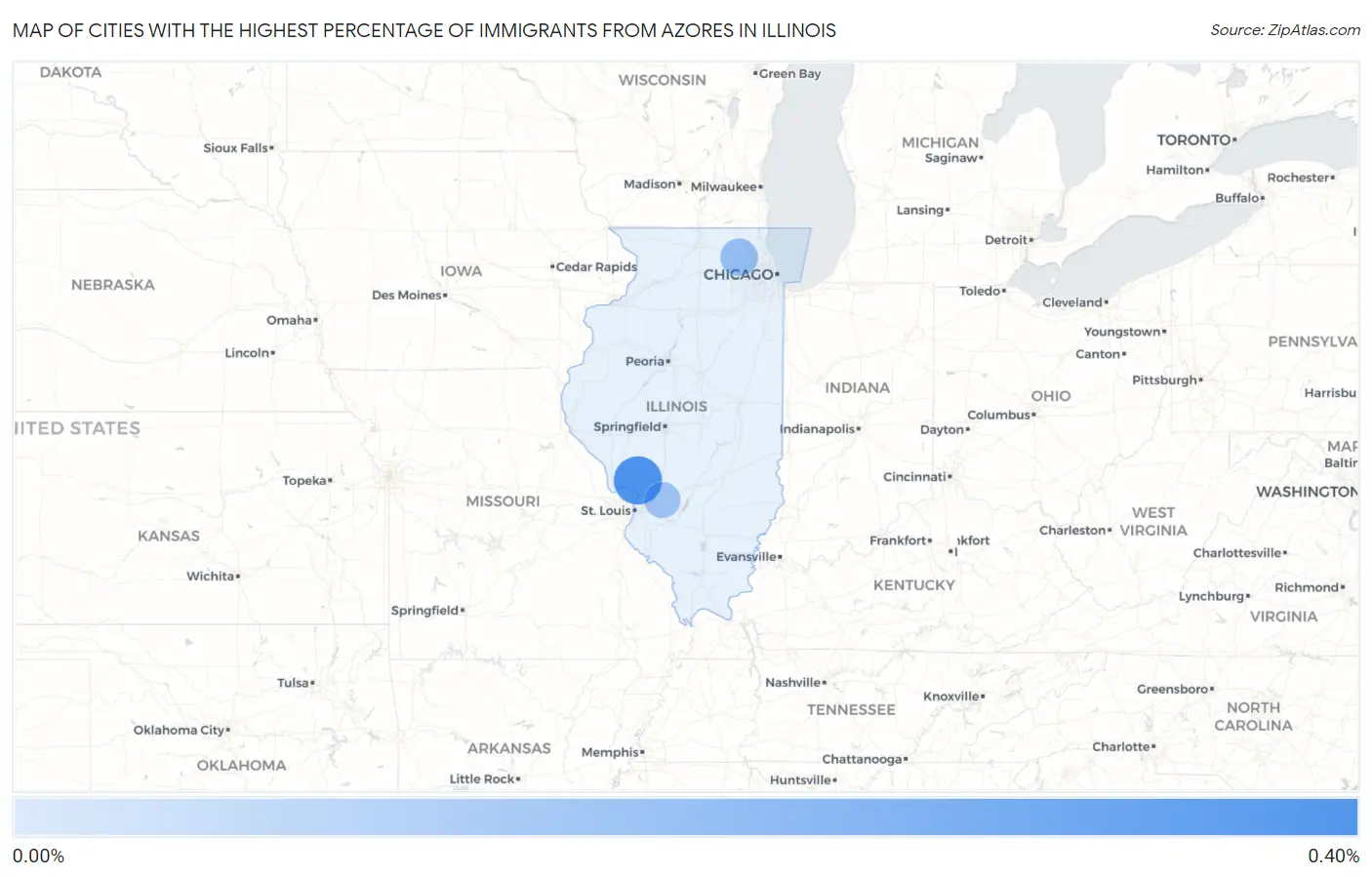 Cities with the Highest Percentage of Immigrants from Azores in Illinois Map