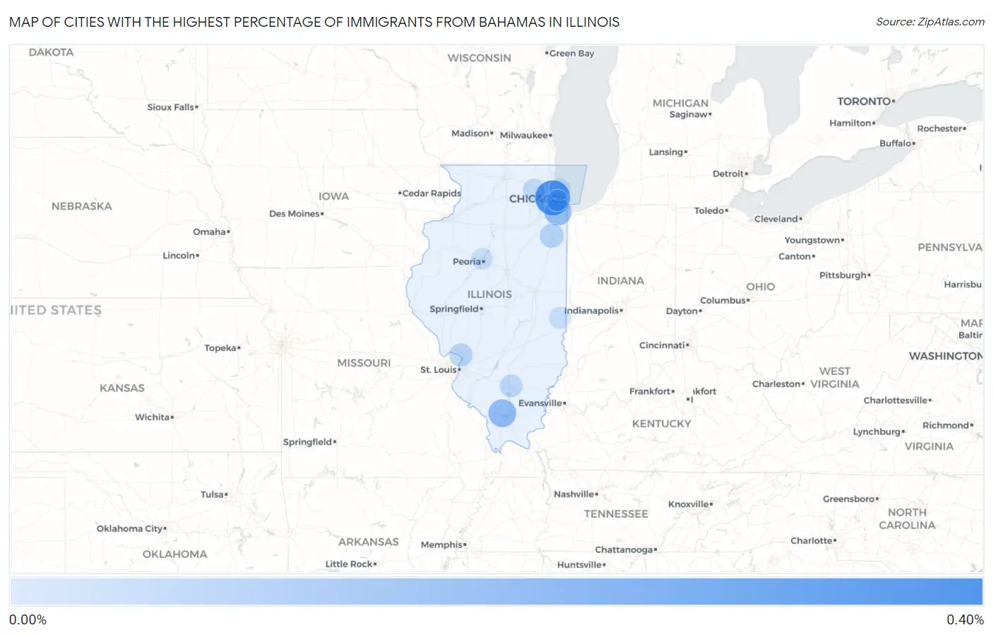Cities with the Highest Percentage of Immigrants from Bahamas in Illinois Map