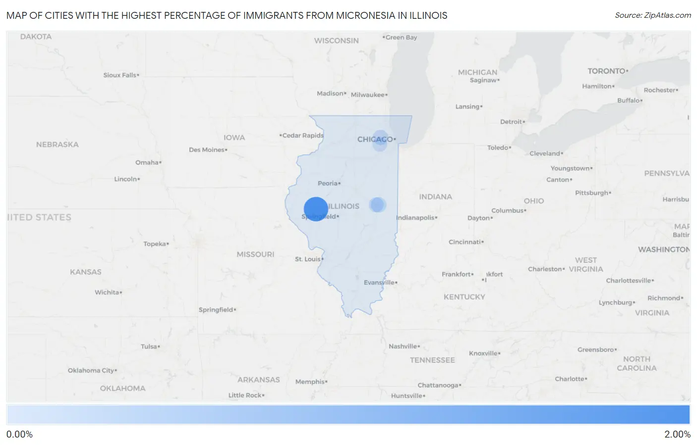 Cities with the Highest Percentage of Immigrants from Micronesia in Illinois Map