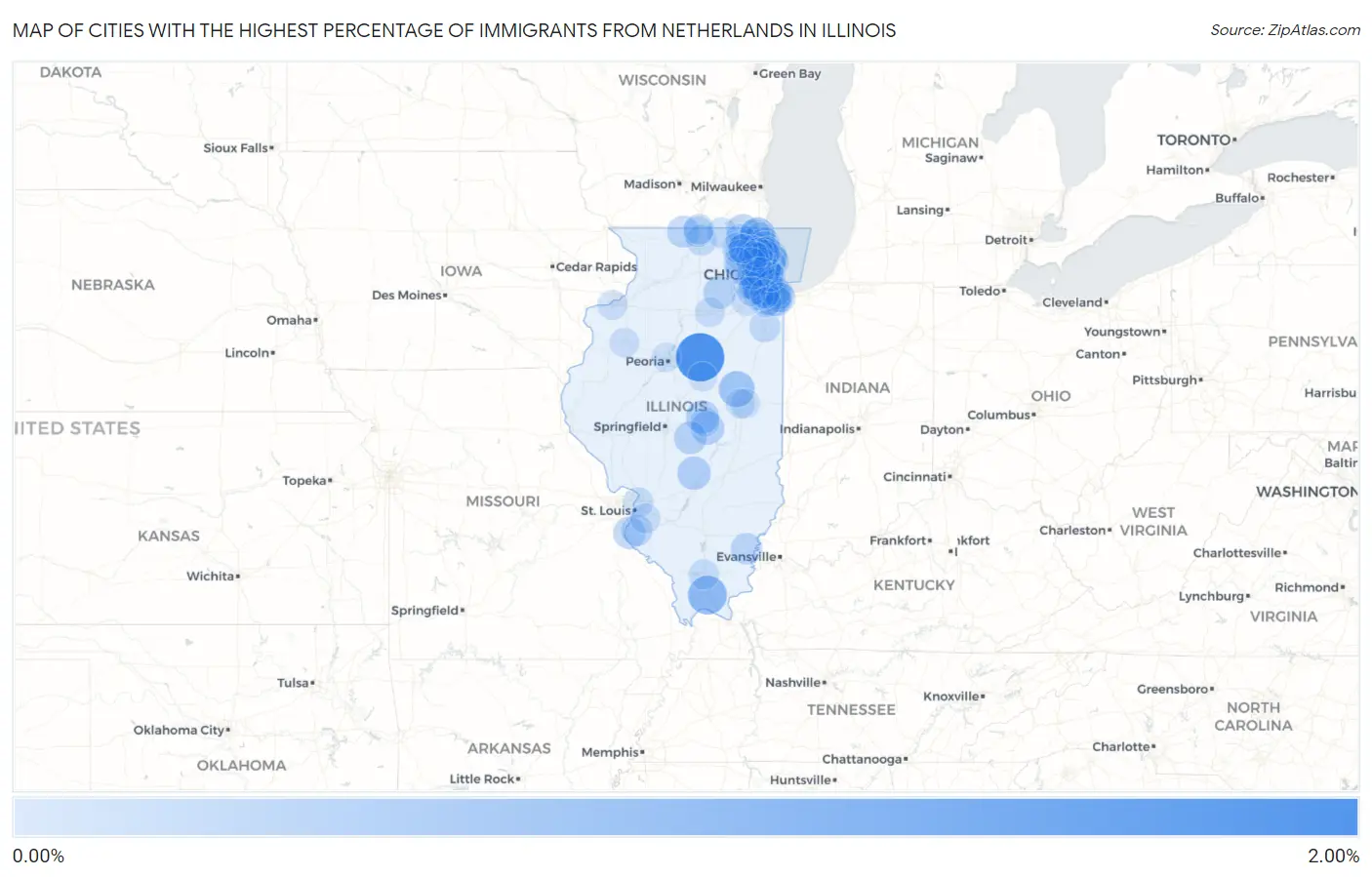 Cities with the Highest Percentage of Immigrants from Netherlands in Illinois Map