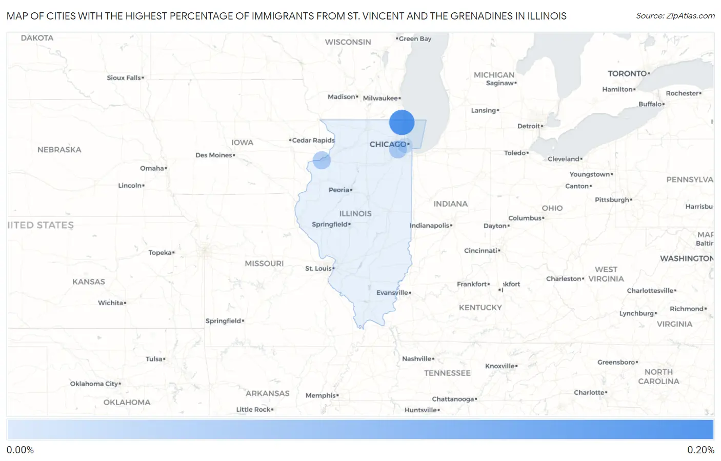Cities with the Highest Percentage of Immigrants from St. Vincent and the Grenadines in Illinois Map