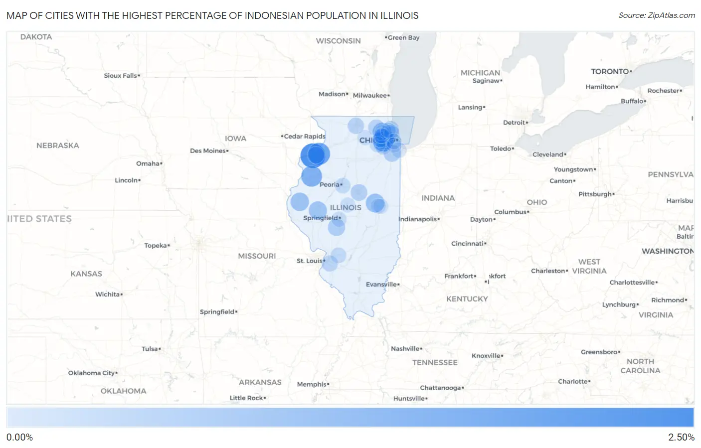 Cities with the Highest Percentage of Indonesian Population in Illinois Map