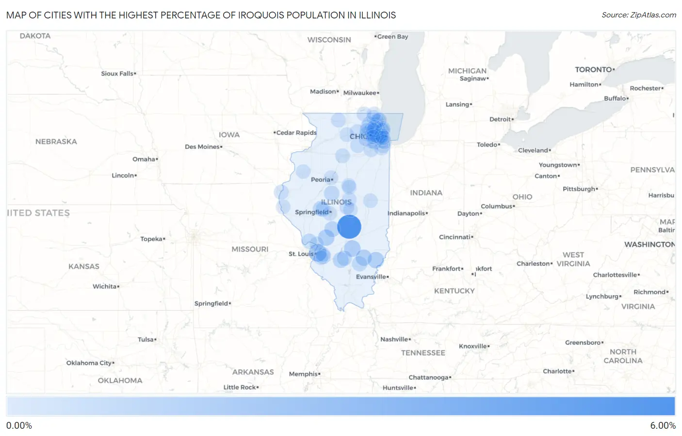 Cities with the Highest Percentage of Iroquois Population in Illinois Map