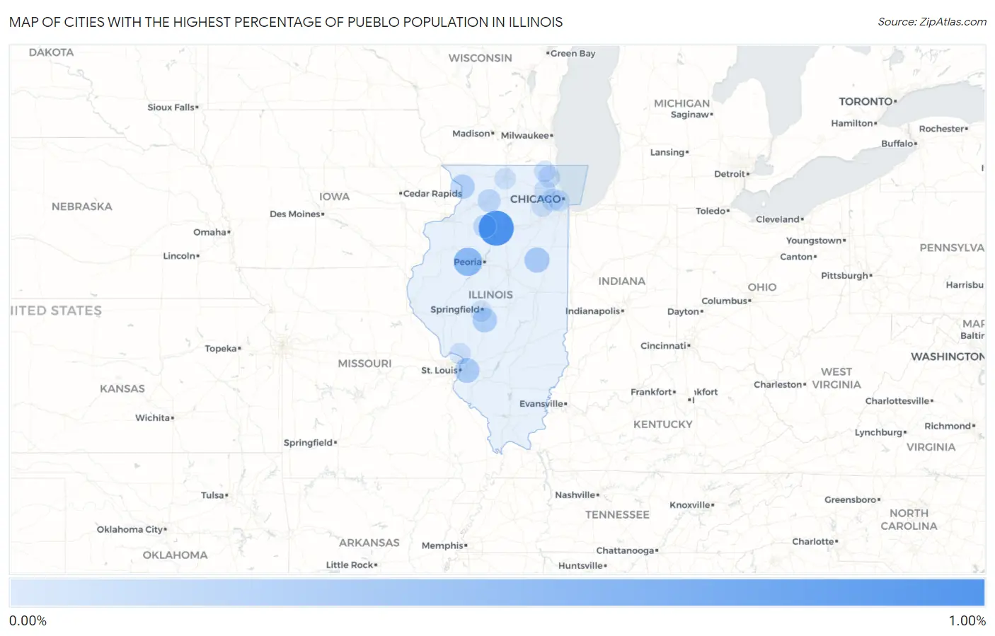 Cities with the Highest Percentage of Pueblo Population in Illinois Map