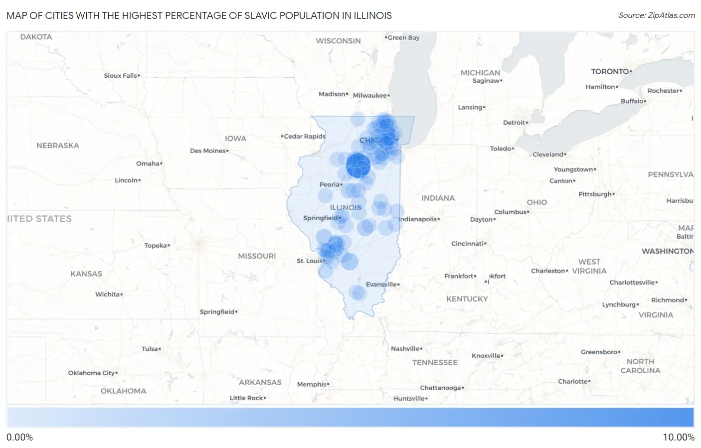 Cities with the Highest Percentage of Slavic Population in Illinois Map