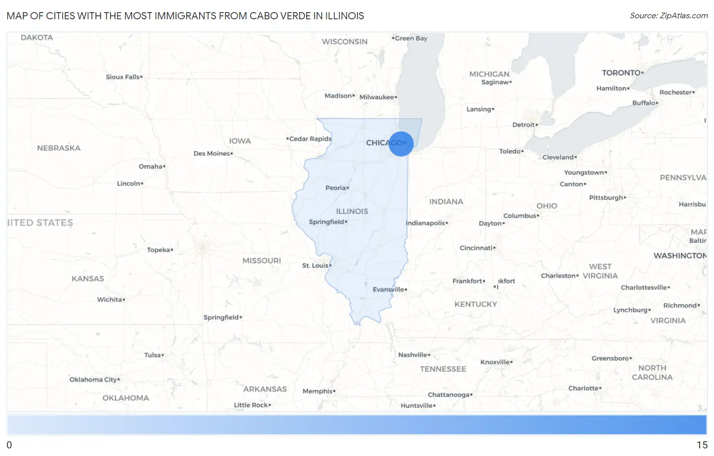 Cities with the Most Immigrants from Cabo Verde in Illinois Map