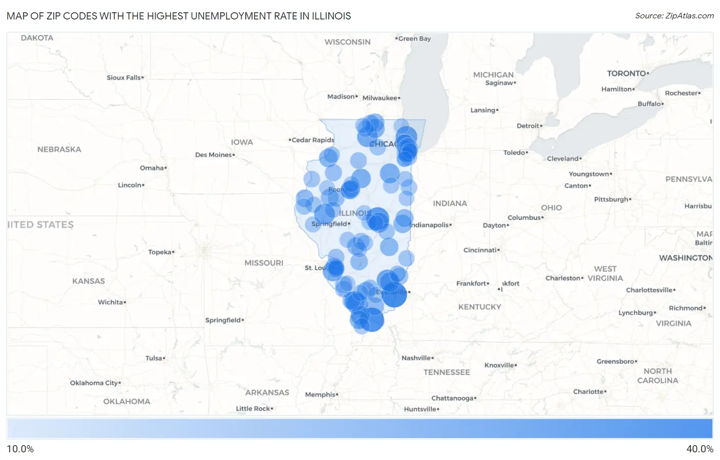 Zip Codes with the Highest Unemployment Rate in Illinois Map