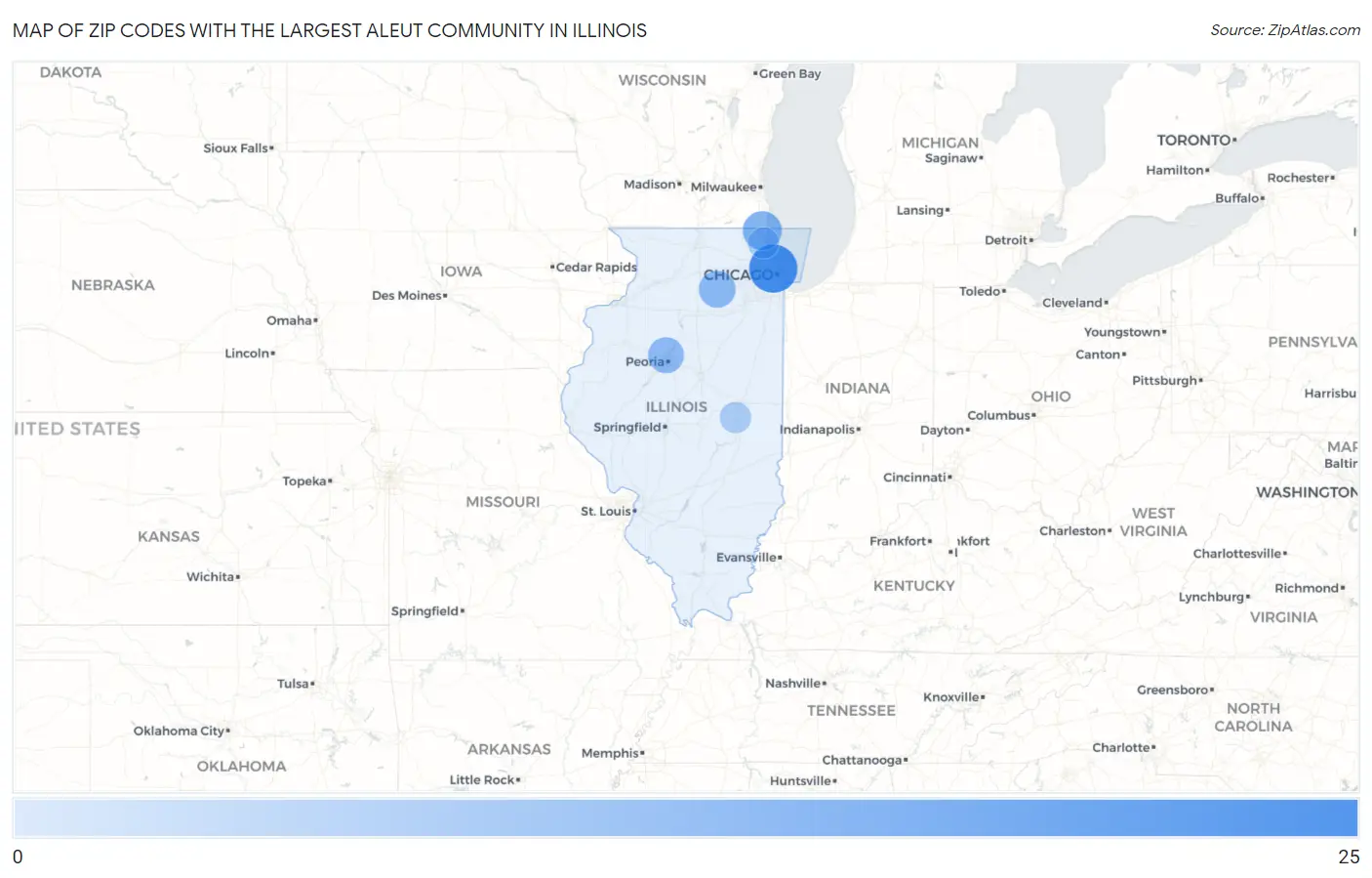 Zip Codes with the Largest Aleut Community in Illinois Map