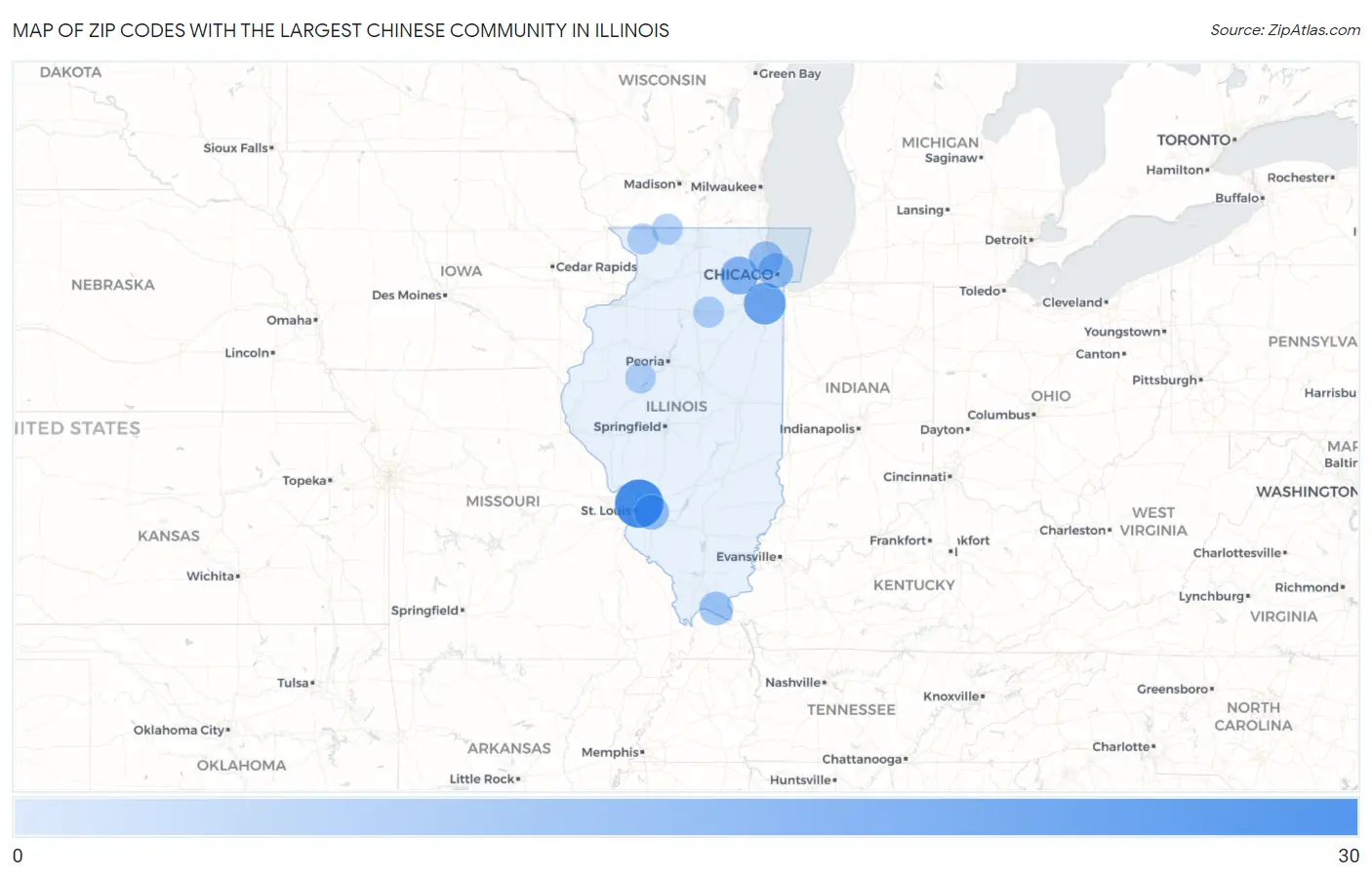 Zip Codes with the Largest Chinese Community in Illinois Map