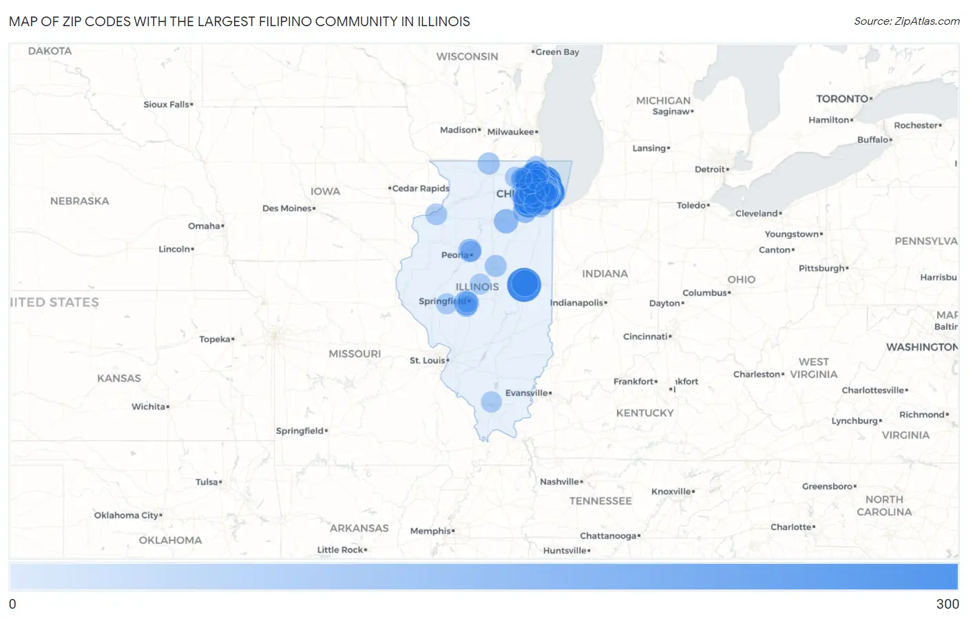 Zip Codes with the Largest Filipino Community in Illinois Map