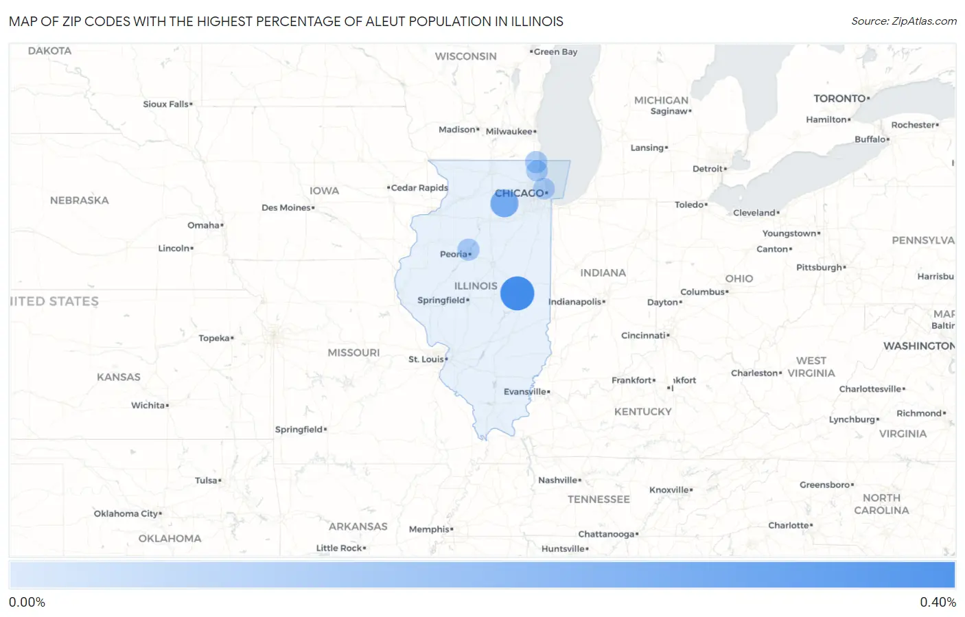 Zip Codes with the Highest Percentage of Aleut Population in Illinois Map
