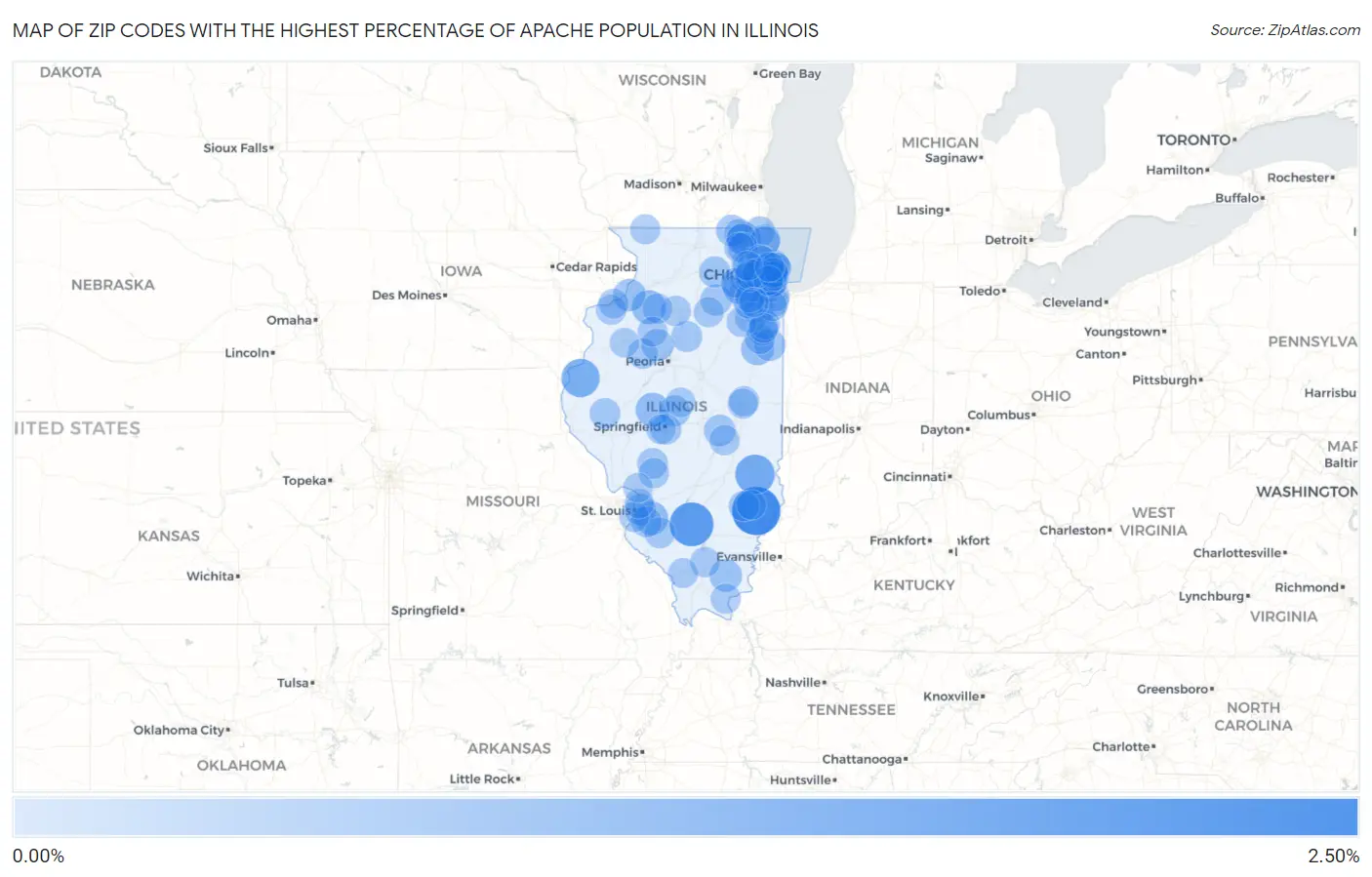 Zip Codes with the Highest Percentage of Apache Population in Illinois Map