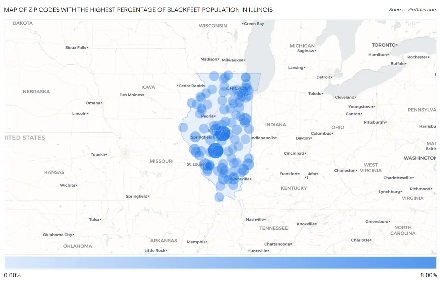 Zip Codes with the Highest Percentage of Blackfeet Population in Illinois Map