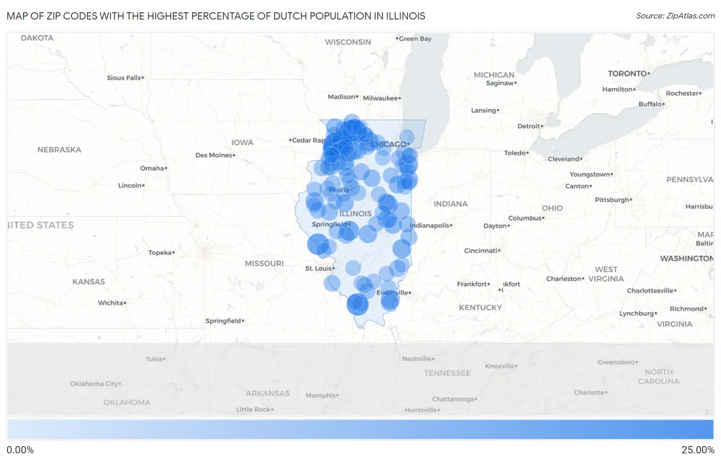 Zip Codes with the Highest Percentage of Dutch Population in Illinois Map