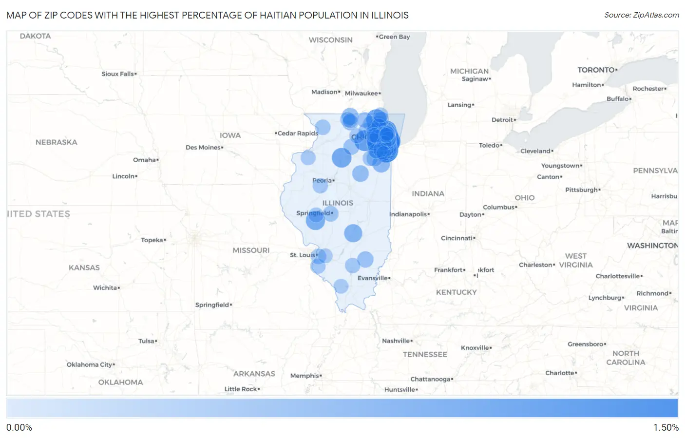 Zip Codes with the Highest Percentage of Haitian Population in Illinois Map