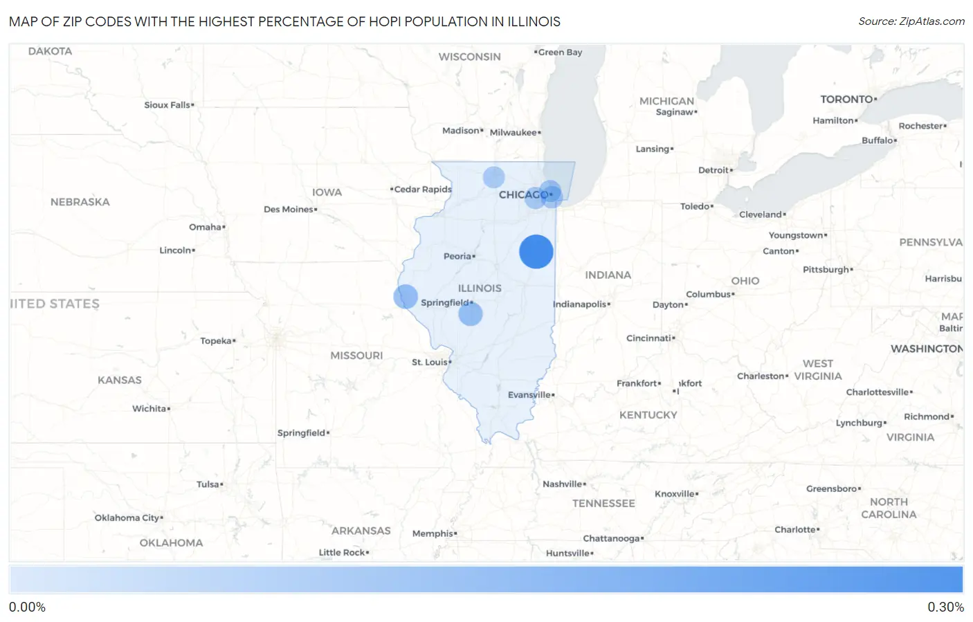 Zip Codes with the Highest Percentage of Hopi Population in Illinois Map