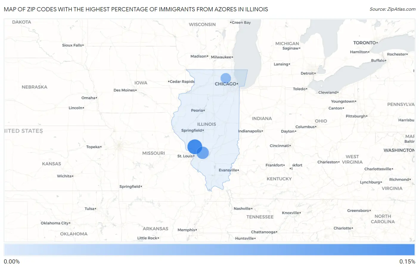 Zip Codes with the Highest Percentage of Immigrants from Azores in Illinois Map