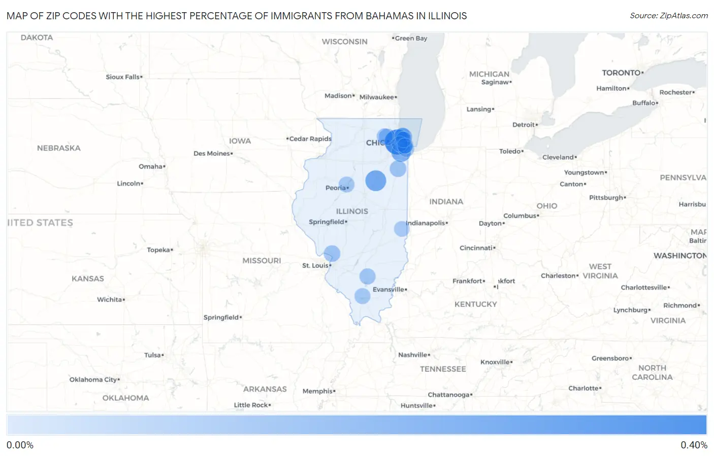 Zip Codes with the Highest Percentage of Immigrants from Bahamas in Illinois Map