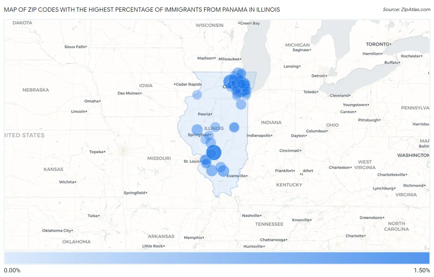 Zip Codes with the Highest Percentage of Immigrants from Panama in Illinois Map