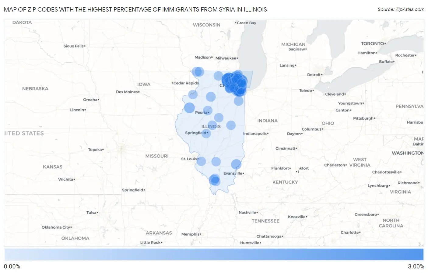 Zip Codes with the Highest Percentage of Immigrants from Syria in Illinois Map