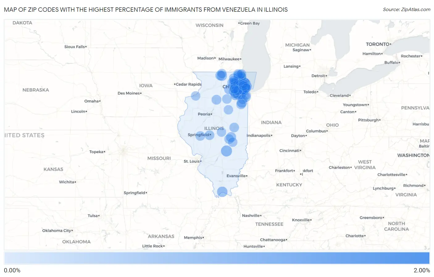 Zip Codes with the Highest Percentage of Immigrants from Venezuela in Illinois Map