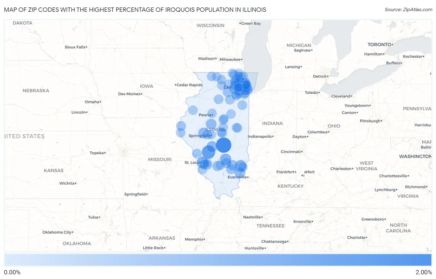 Zip Codes with the Highest Percentage of Iroquois Population in Illinois Map