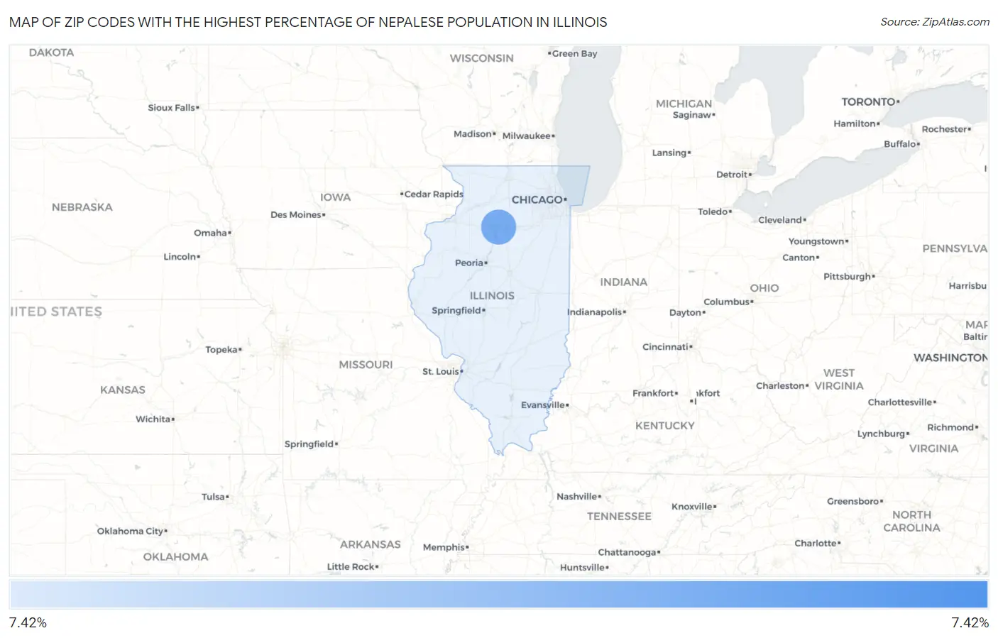 Zip Codes with the Highest Percentage of Nepalese Population in Illinois Map