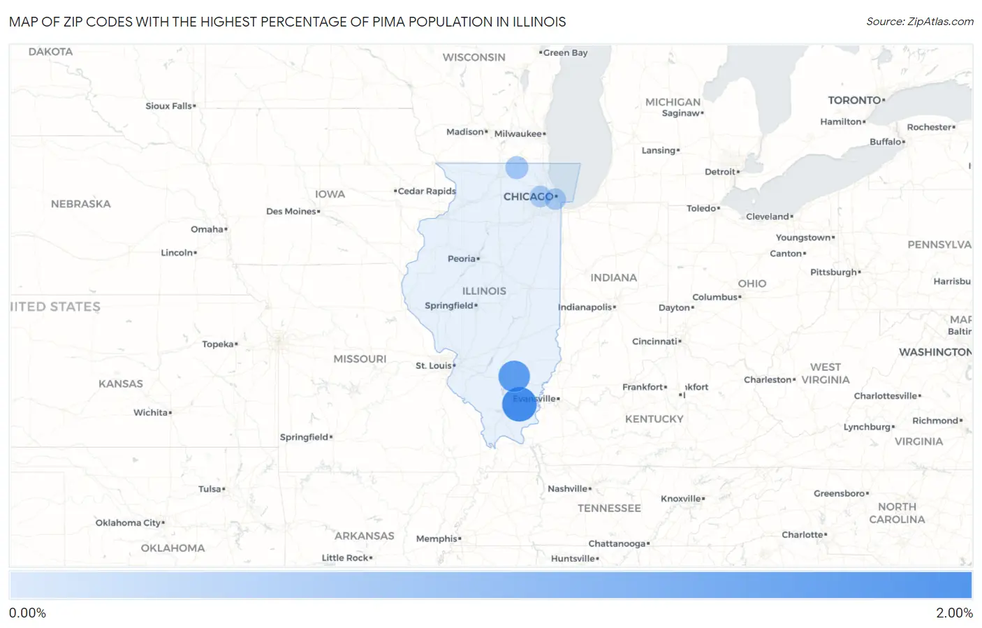 Zip Codes with the Highest Percentage of Pima Population in Illinois Map