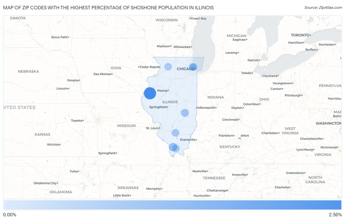 Zip Codes with the Highest Percentage of Shoshone Population in Illinois Map