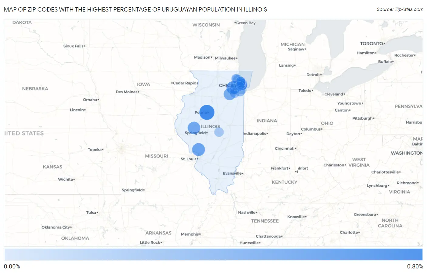 Zip Codes with the Highest Percentage of Uruguayan Population in Illinois Map