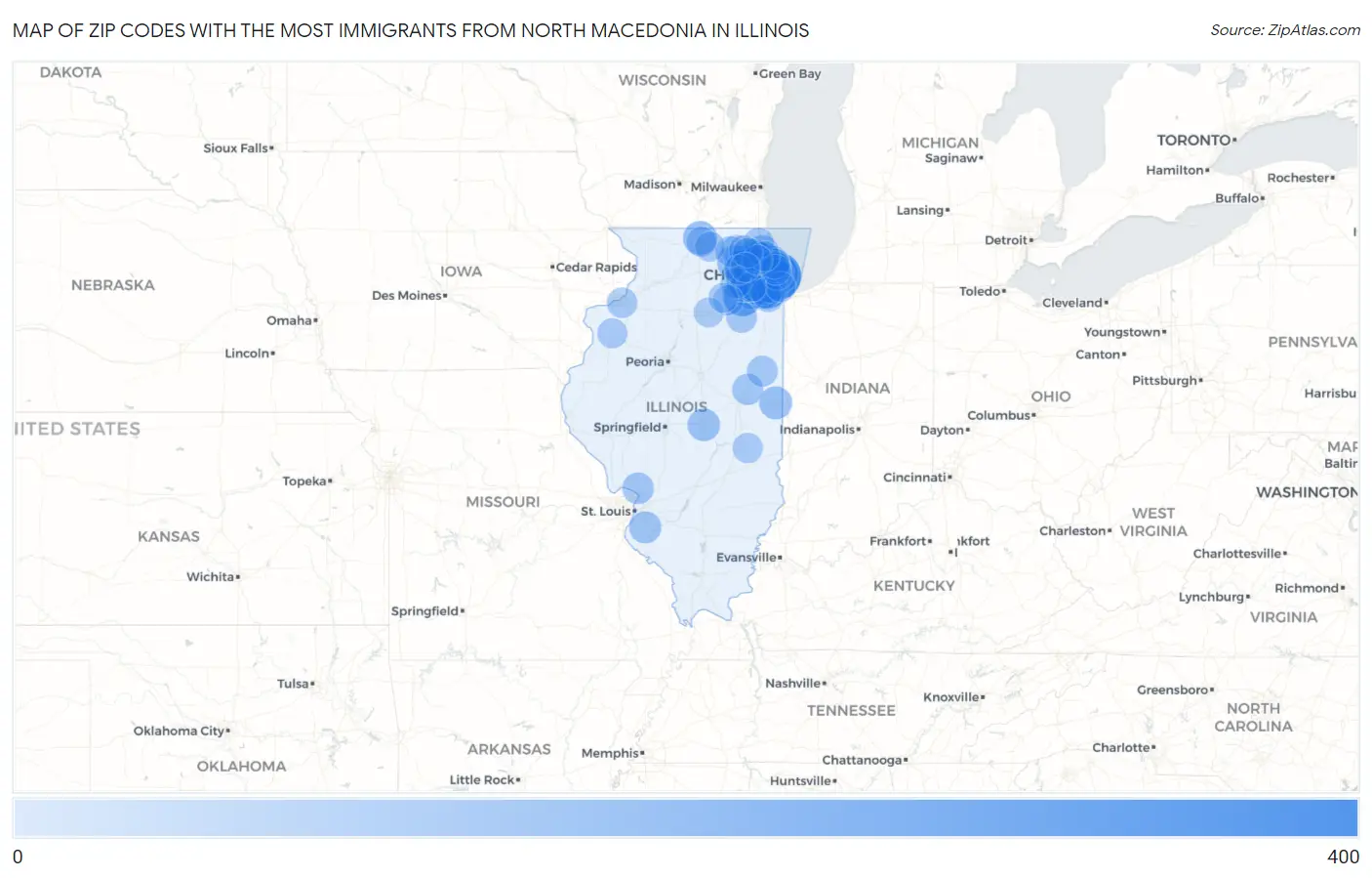 Zip Codes with the Most Immigrants from North Macedonia in Illinois Map