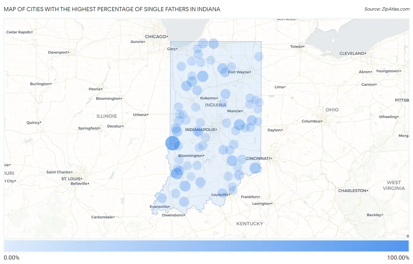 Cities with the Highest Percentage of Single Fathers in Indiana Map