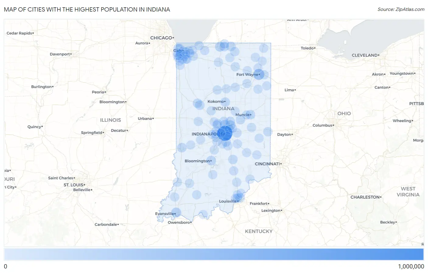 Cities with the Highest Population in Indiana Map