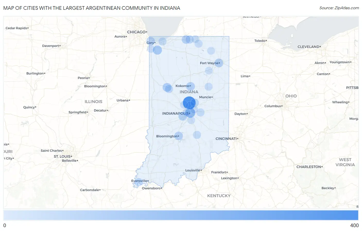Cities with the Largest Argentinean Community in Indiana Map
