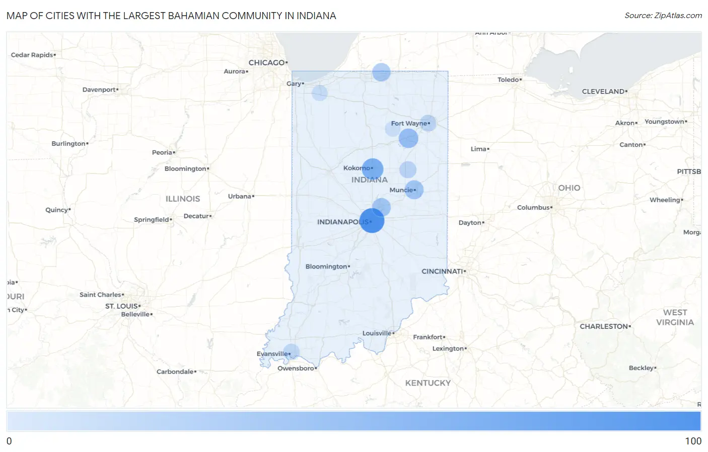 Cities with the Largest Bahamian Community in Indiana Map