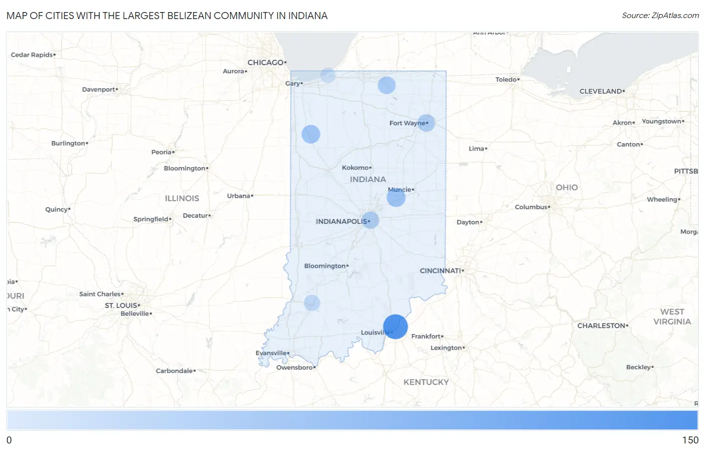Cities with the Largest Belizean Community in Indiana Map