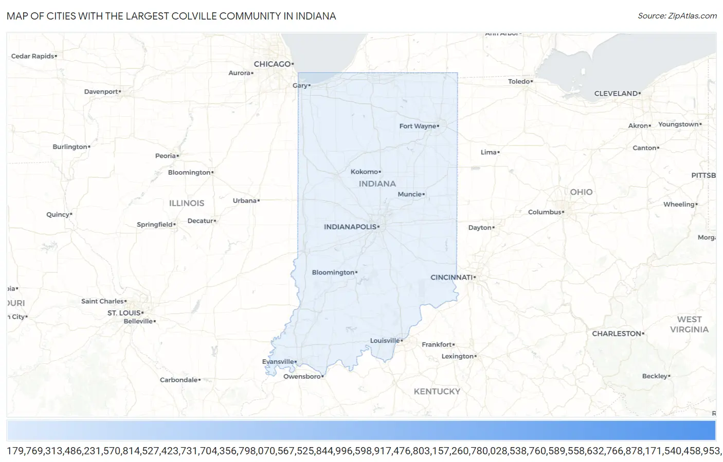 Cities with the Largest Colville Community in Indiana Map