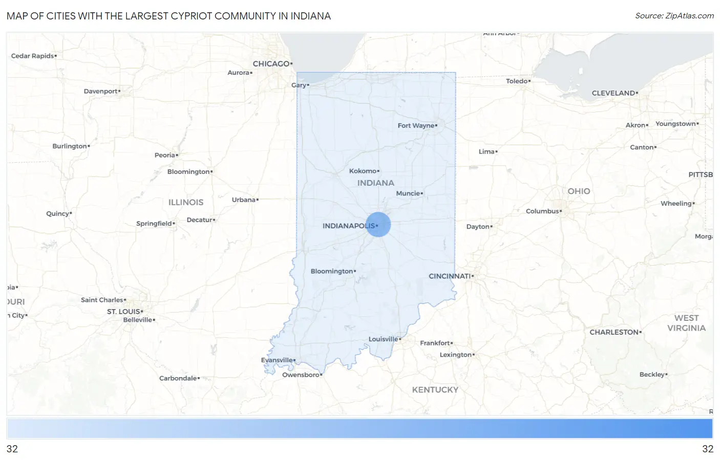 Cities with the Largest Cypriot Community in Indiana Map